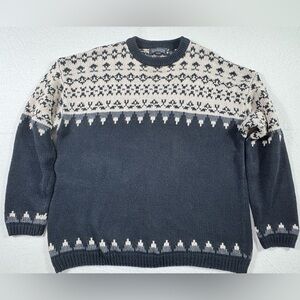 Men’s Vintage STRUCTURE Fair Isle Knit Sweater | Charcoal & Cream | Size XL
